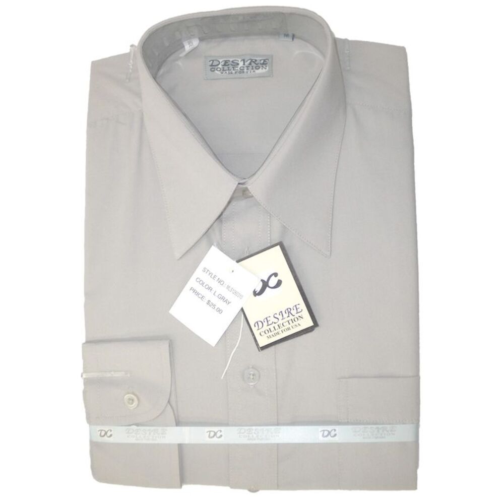 Desire Collection Men's Long Sleeve Classic Fit Pocket Dress Shirt Light Grey